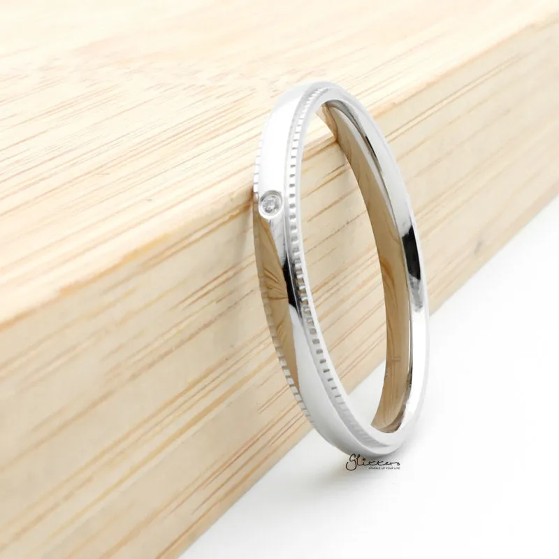 Stainless Steel CZ Inlay Band Ring - Silver