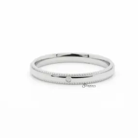 Stainless Steel CZ Inlay Band Ring - Silver