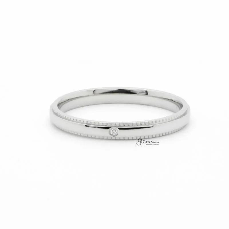 Stainless Steel CZ Inlay Band Ring - Silver