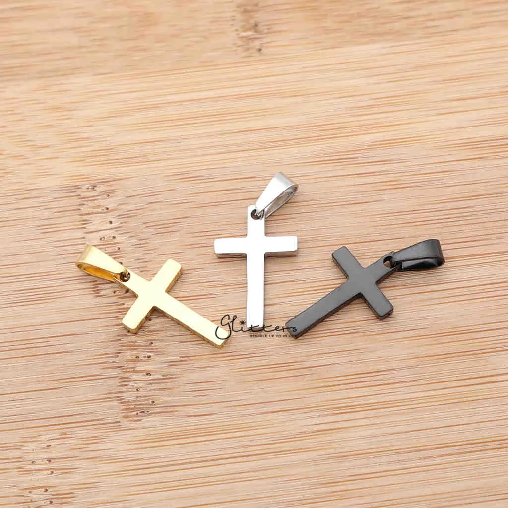 Stainless Steel Plain Small Cross Pendant - Silver | Gold | Black