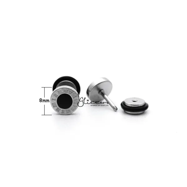 Stainless Steel Roman numerals Round Fake Plug with Black Center