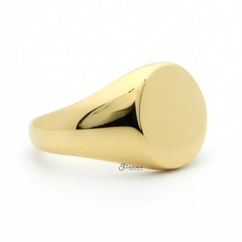 Stainless Steel Round Signet Ring - Gold