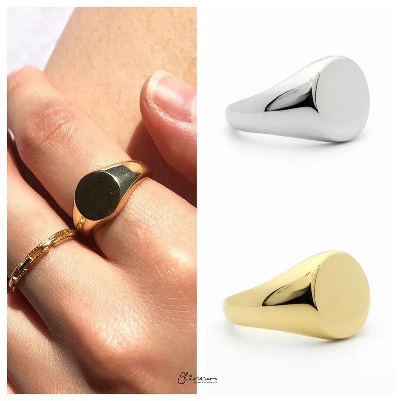 Stainless Steel Round Signet Ring - Gold