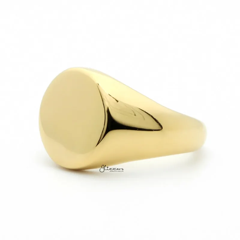 Stainless Steel Round Signet Ring - Gold