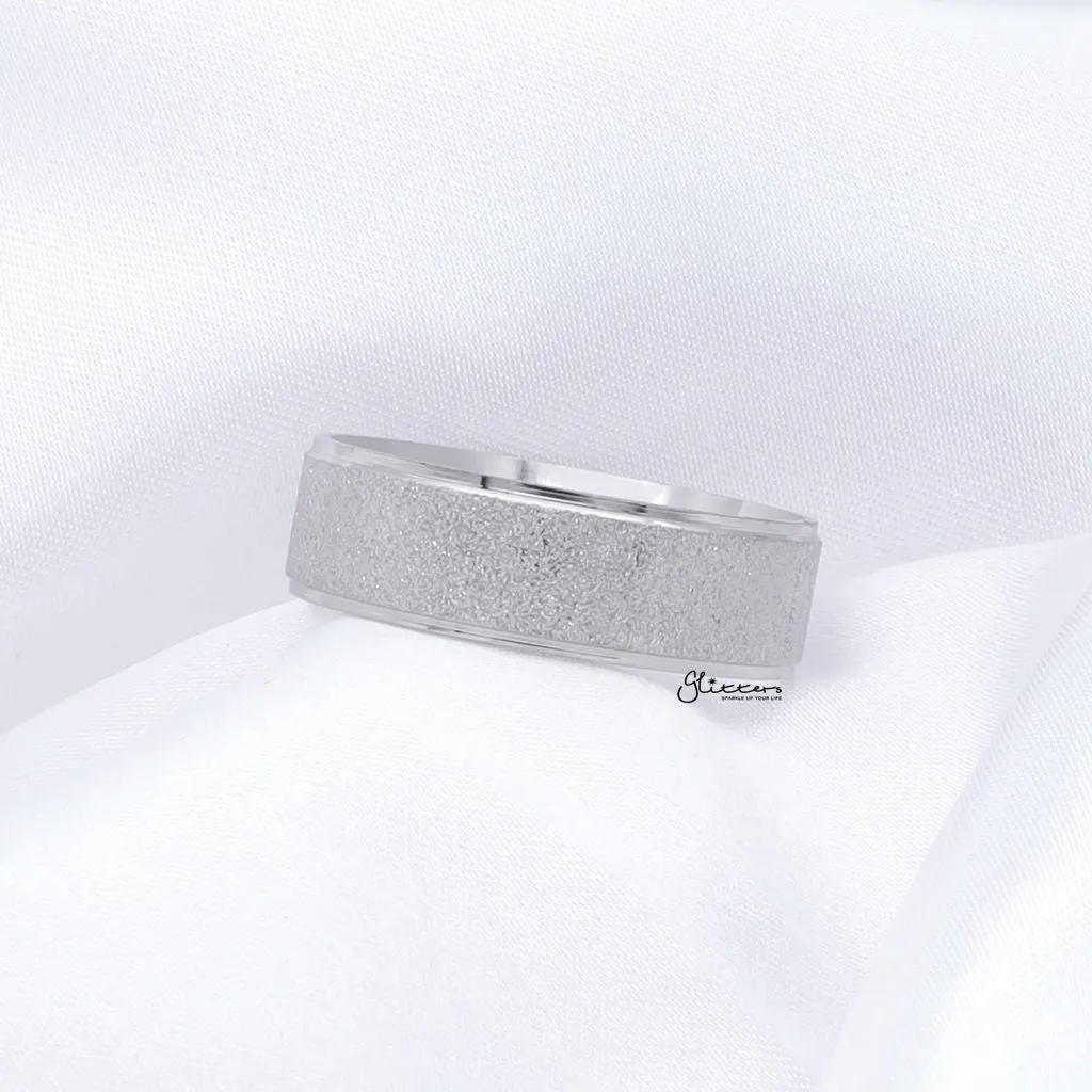 Stainless Steel Sandblasted Finish 8mm Band Ring - Silver