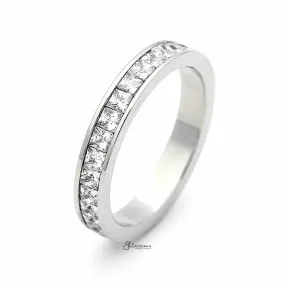 Stainless Steel Square CZ Paved Band Ring - Silver