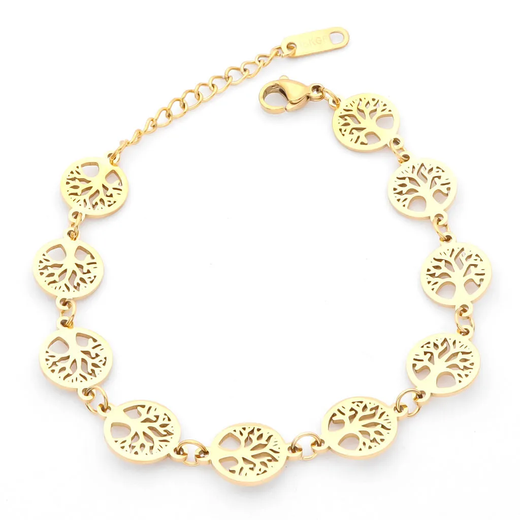 Stainless Steel Tree of Life Women's Bracelet - Gold