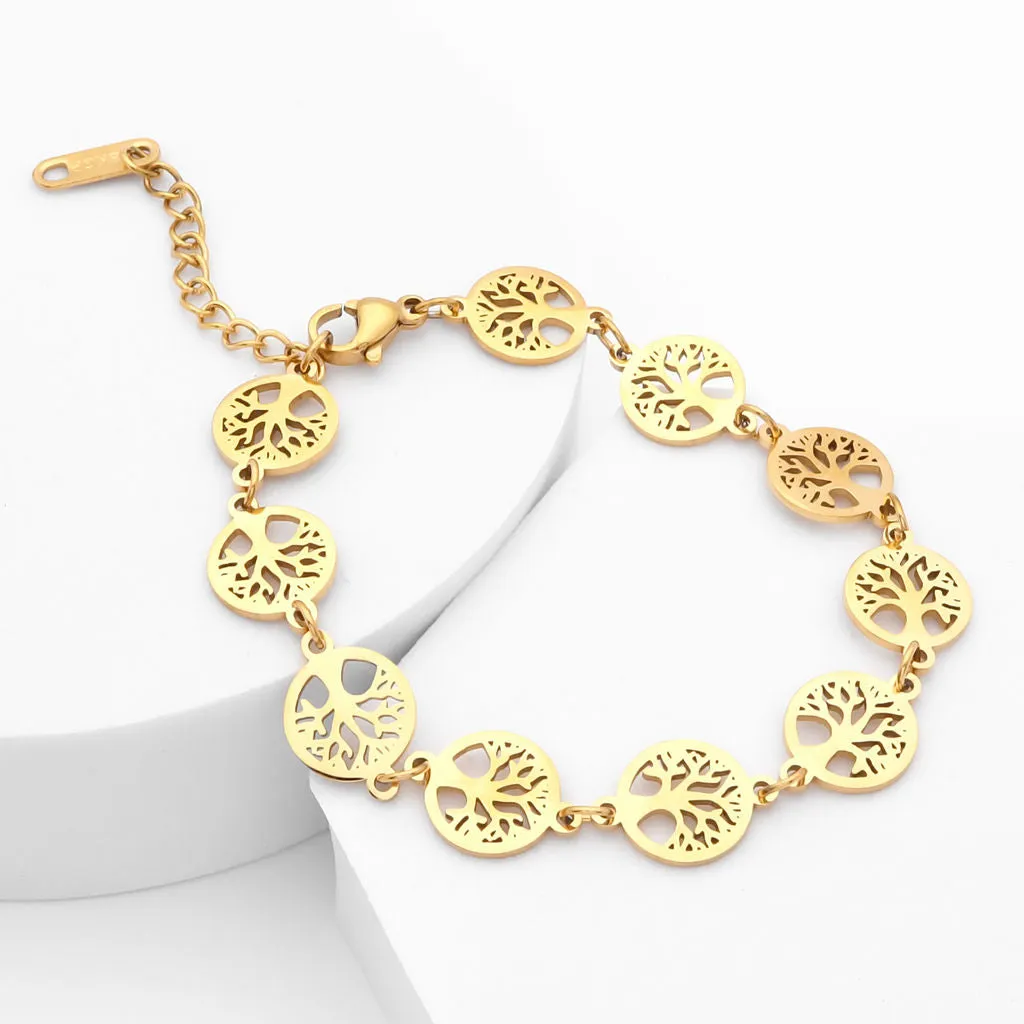 Stainless Steel Tree of Life Women's Bracelet - Gold