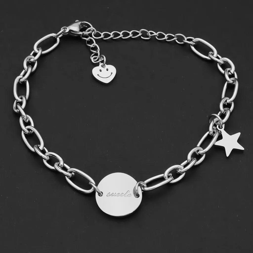 Stainless Steel Women's Bracelet with Charms - Silver