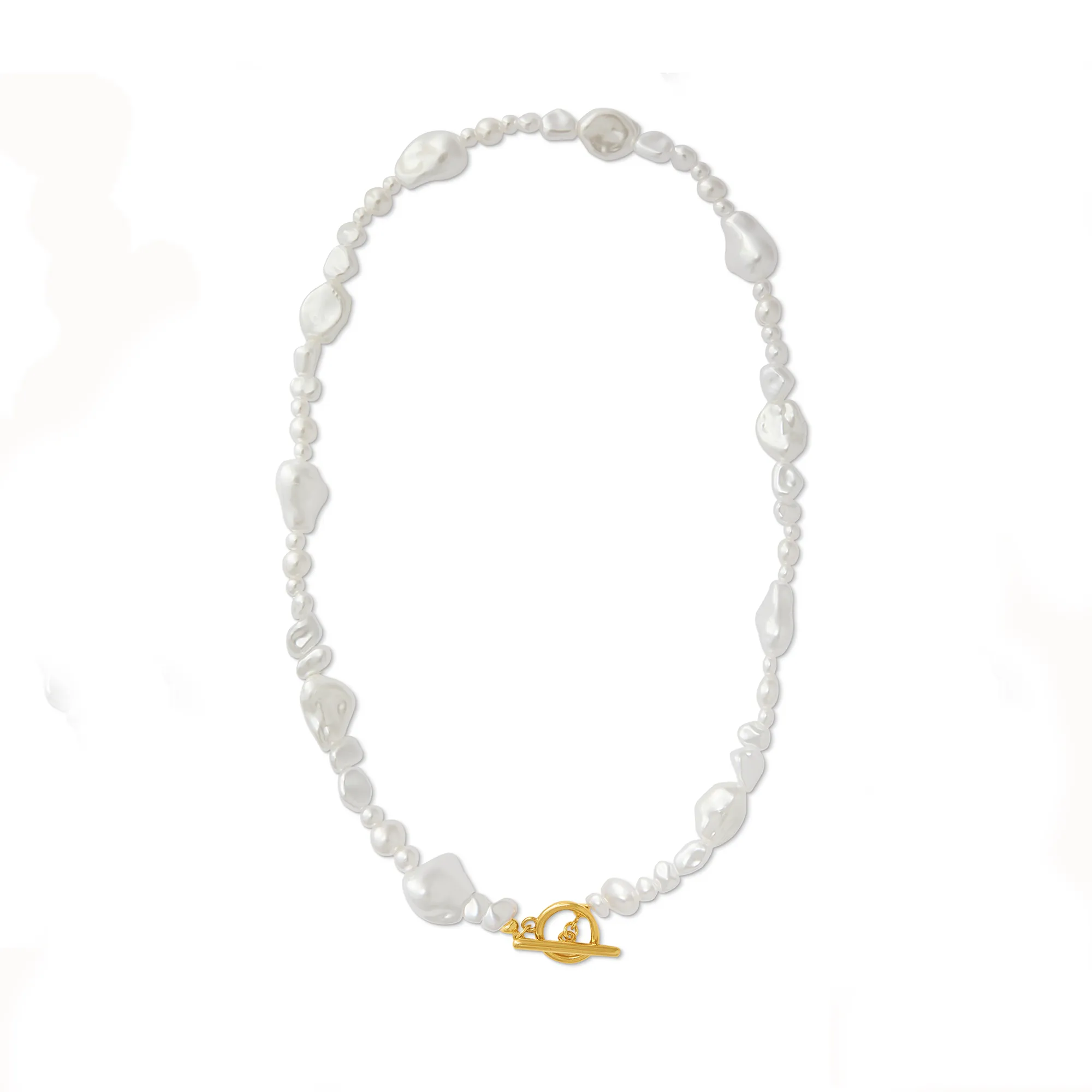 Statement Organic Mixed Pearl T-Bar Necklace