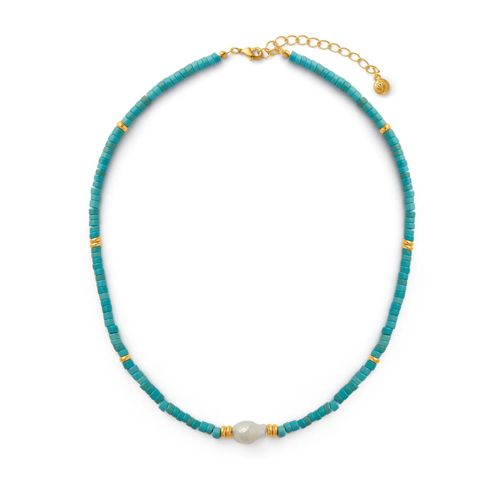 Stationed Pearl Bead Necklace - Turquoise