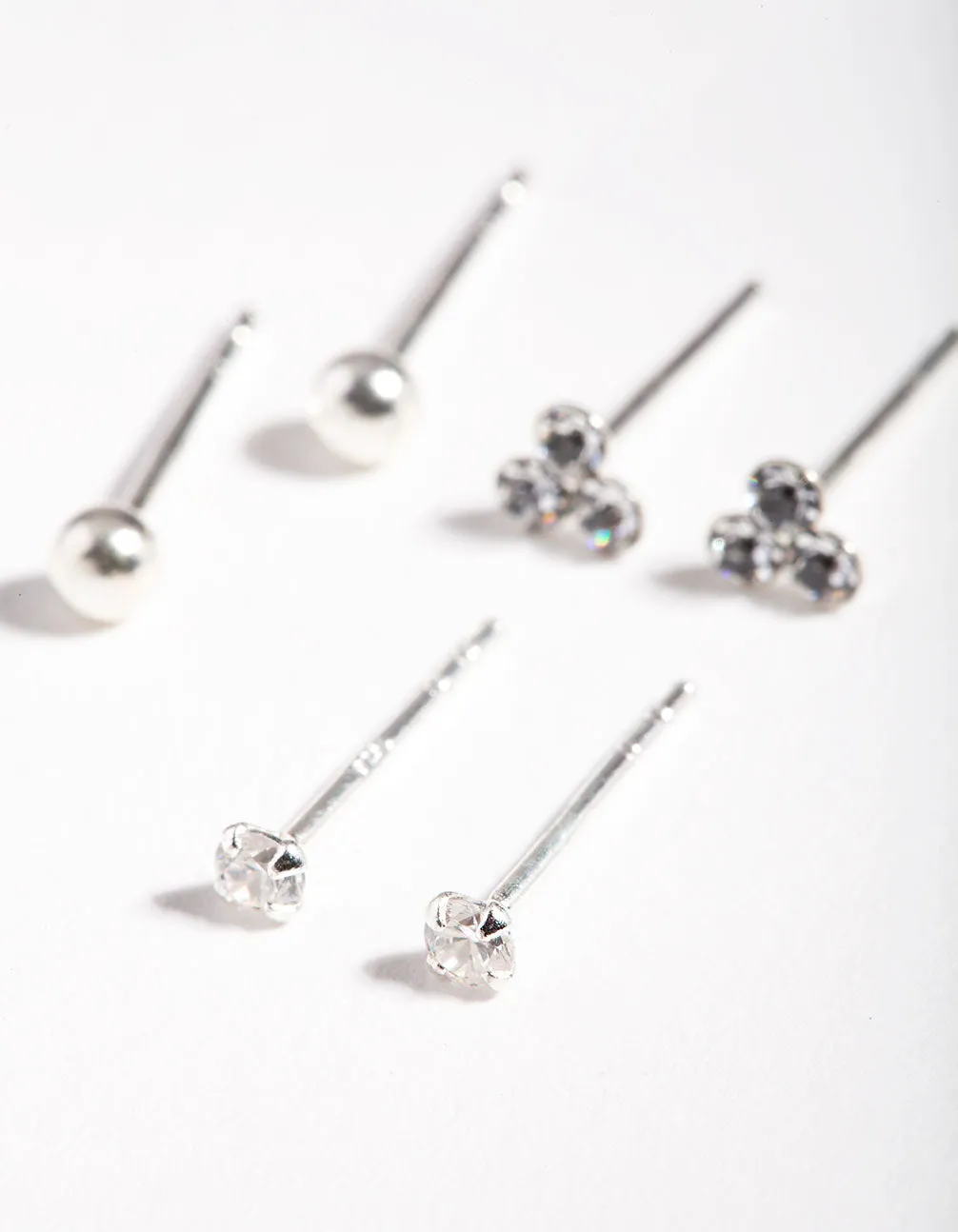 Sterling Silver Cubic Zirconia Crystal Stud Earring Pack