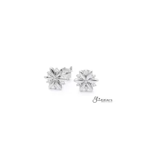 Sterling Silver C.Z Flower Women's Stud Earrings