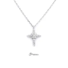 Sterling Silver CZ Paved Cross Women's Necklace with 43cm Chain