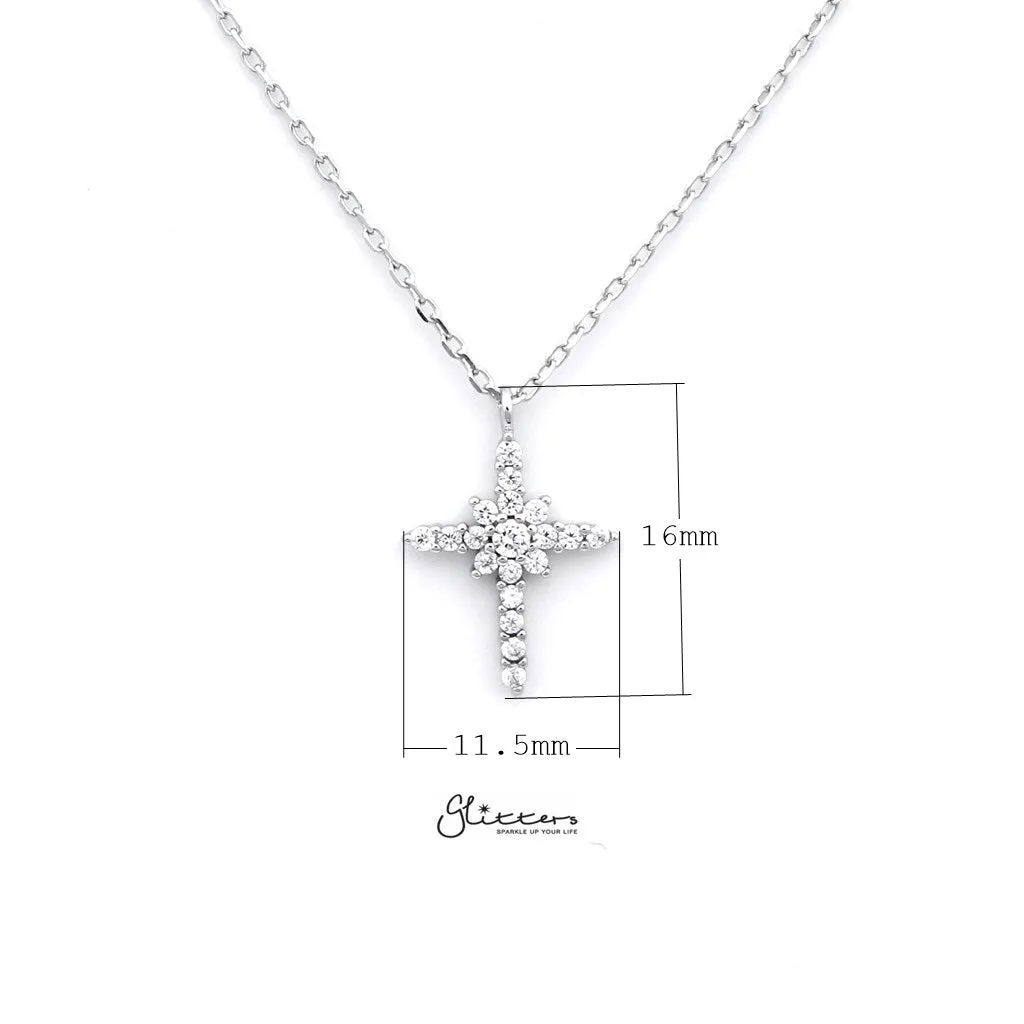 Sterling Silver CZ Paved Cross Women's Necklace with 43cm Chain