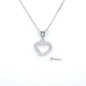 Sterling Silver C.Z Paved Hollow Heart Women's Necklace