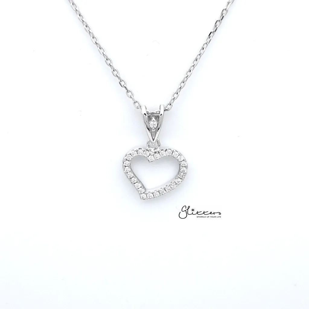 Sterling Silver C.Z Paved Hollow Heart Women's Necklace