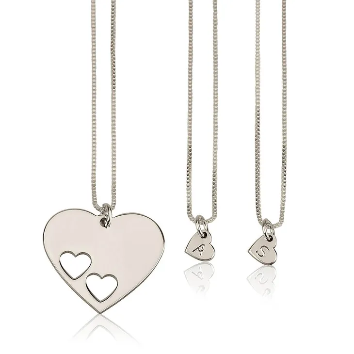 Sterling Silver Floating Hearts Personalised Initial Necklaces Set