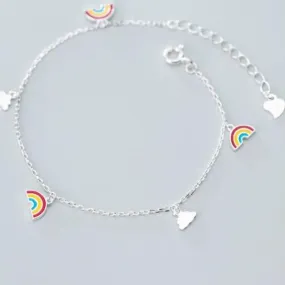 Sterling Silver Rainbow And Cloud Charm Bracelet