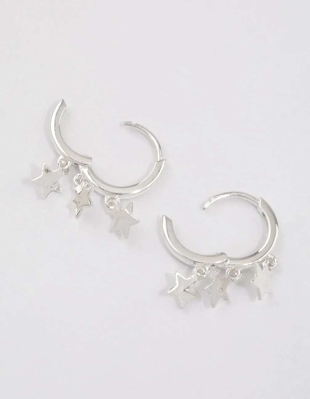 Sterling Silver Trio Star Huggie Earrings