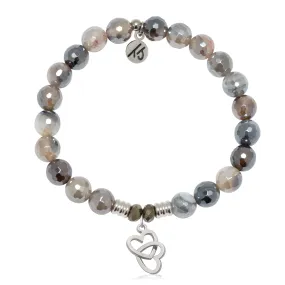 Storm Agate Gemstone Bracelet with Linked Hearts Sterling Silver Charm