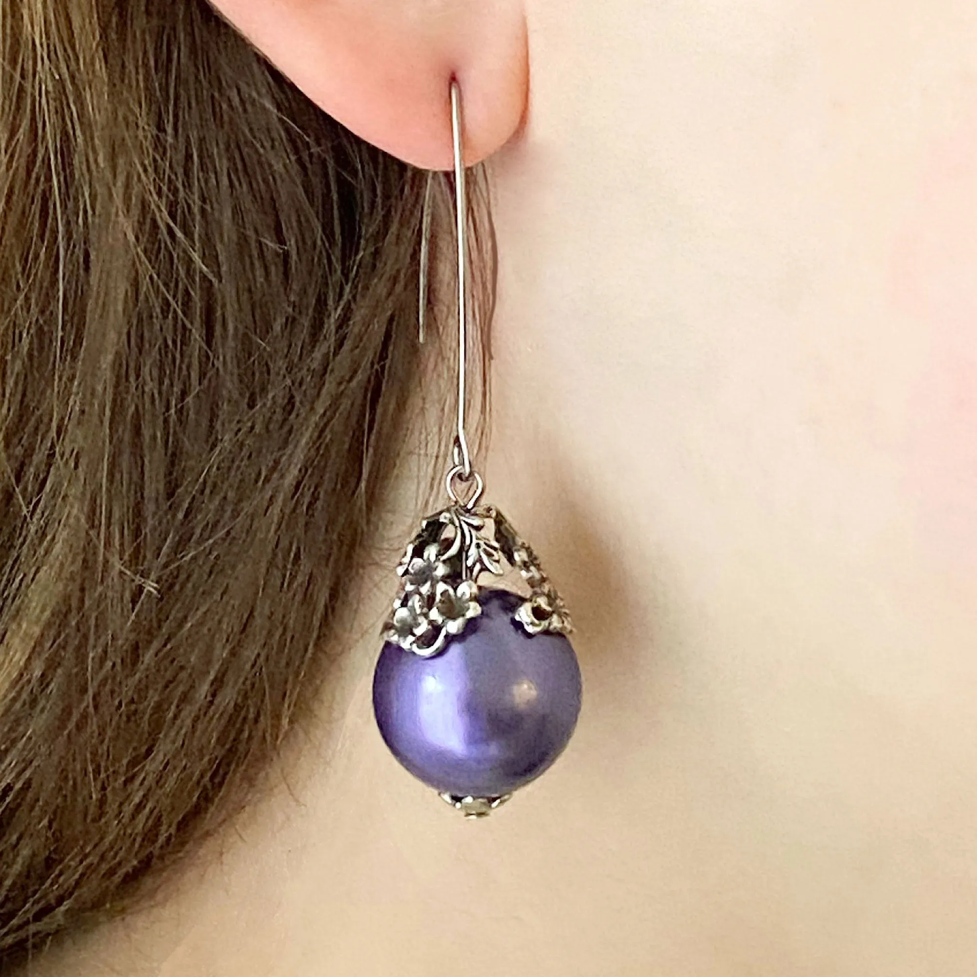 TATUM art nouveau purple pearl earrings