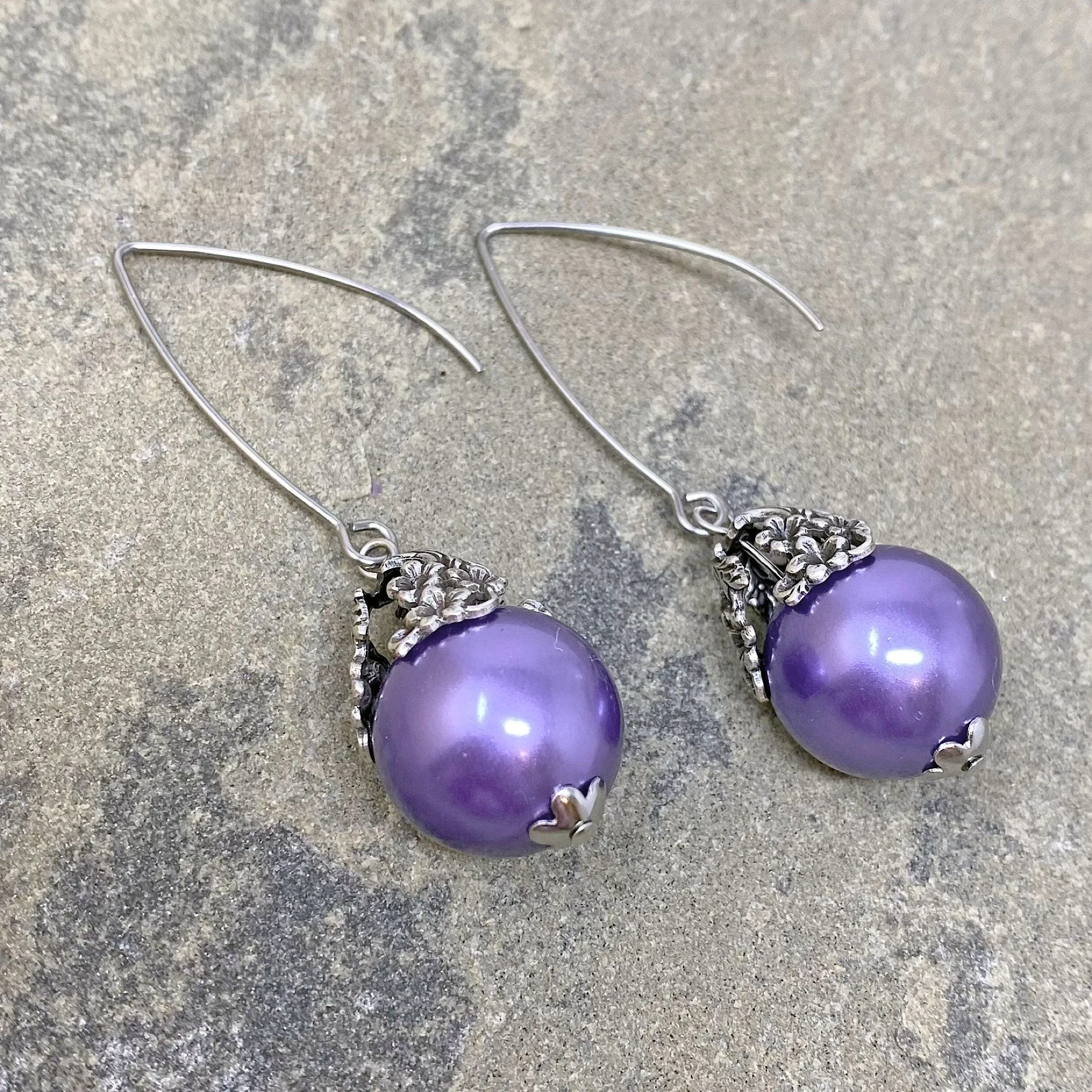 TATUM art nouveau purple pearl earrings