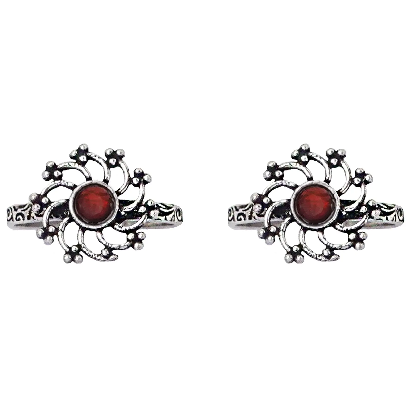 Teejh Dhrishya Red Stone Silver Oxidised Rings