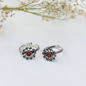 Teejh Dhrishya Red Stone Silver Oxidised Rings