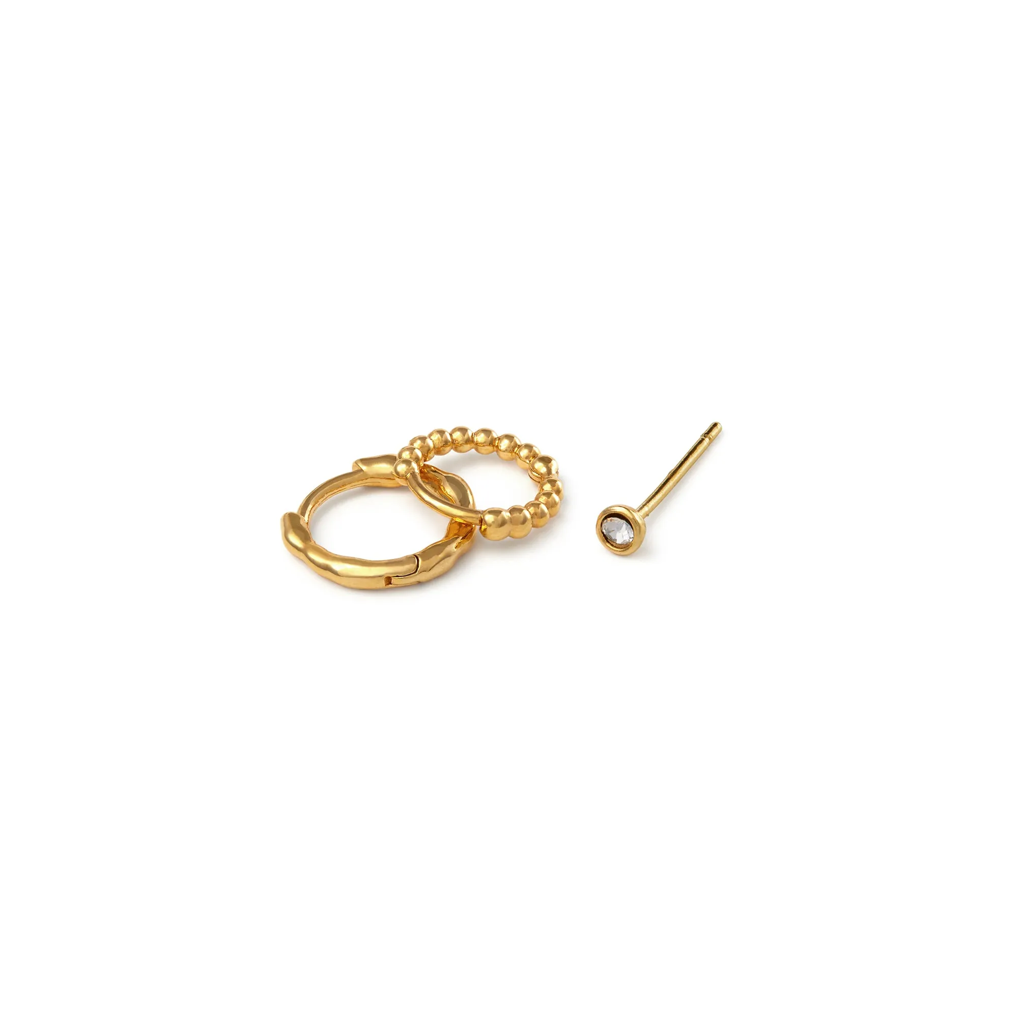 Textured Micro Hoop & Stud Ear Party - Gold