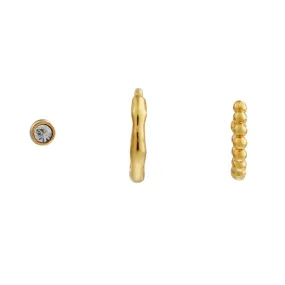 Textured Micro Hoop & Stud Ear Party - Gold