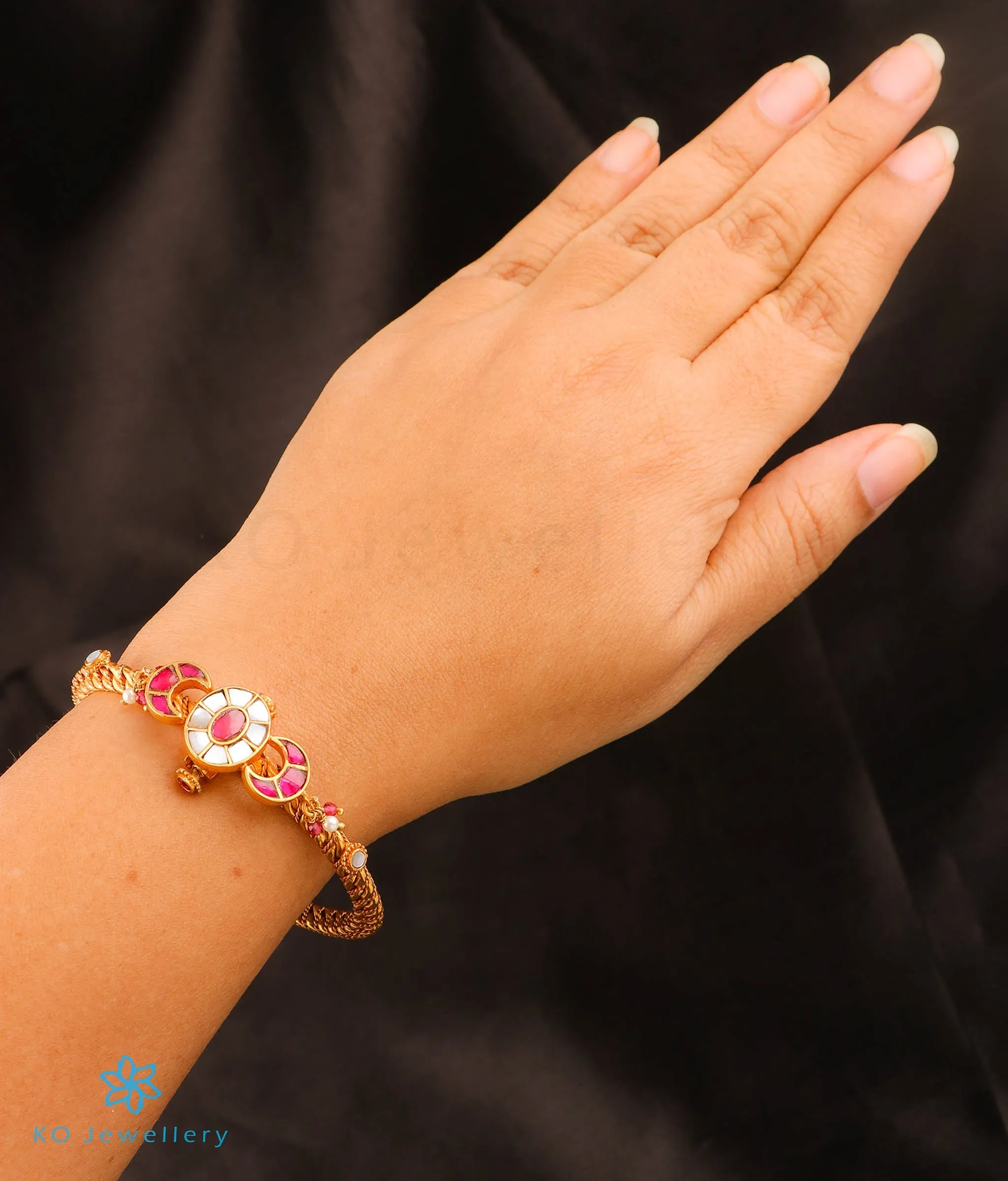 The Nazm Silver Polki Bracelet (Size 2.4)