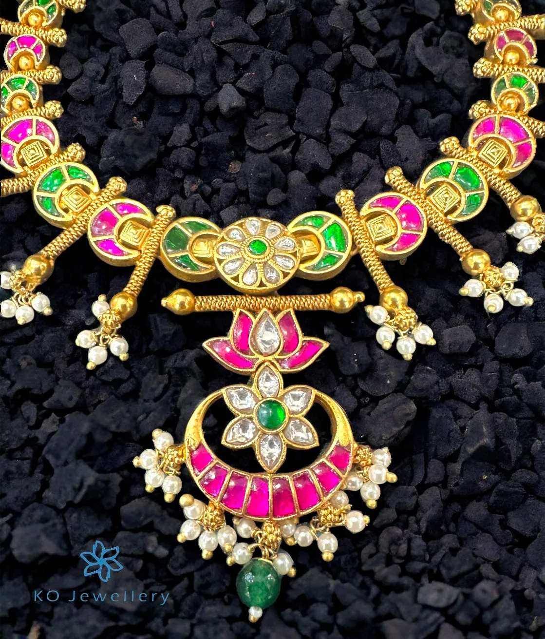 The Nirmal Lotus Silver Kundan-Jadau Necklace & Earrings