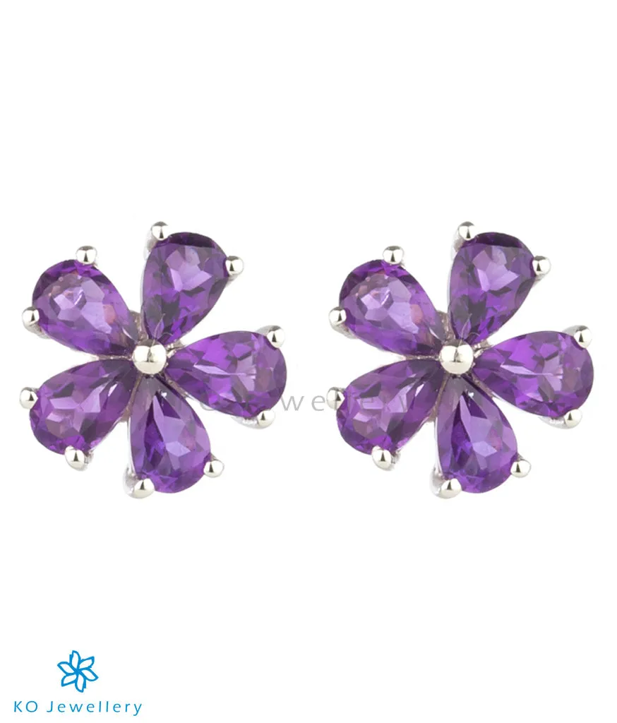 The Petunia Silver Gemstone Ear-studs (Amethyst)