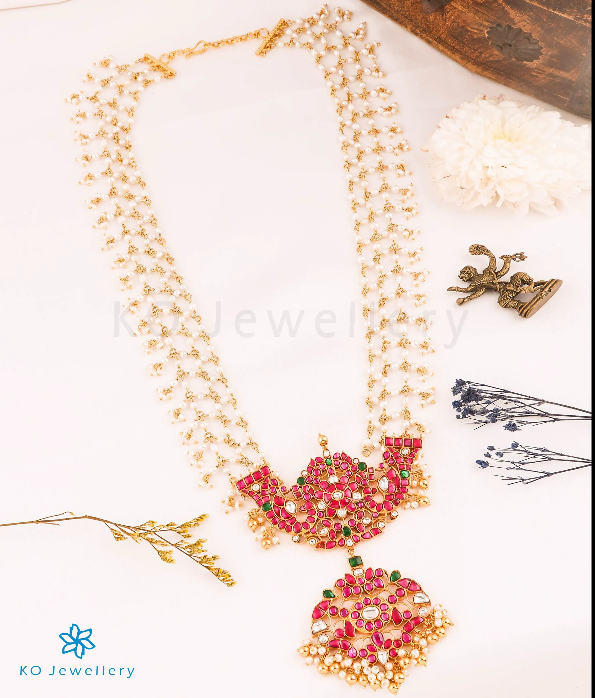 The Ravina Silver Kundan Peacock Pearl Necklace