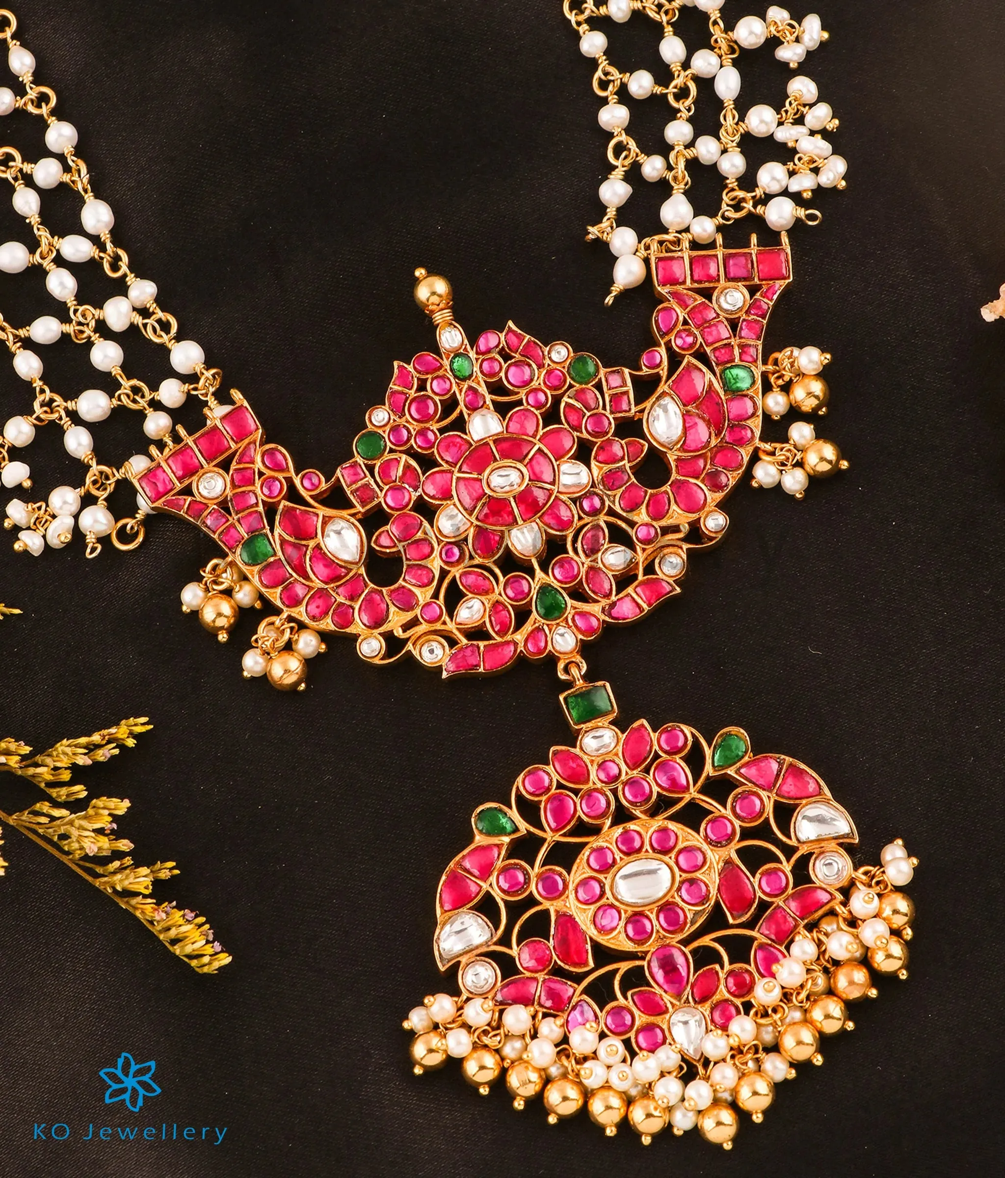 The Ravina Silver Kundan Peacock Pearl Necklace