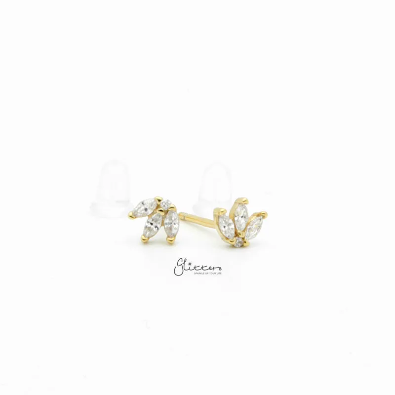 Three Marquise CZ Stud Earrings - Gold