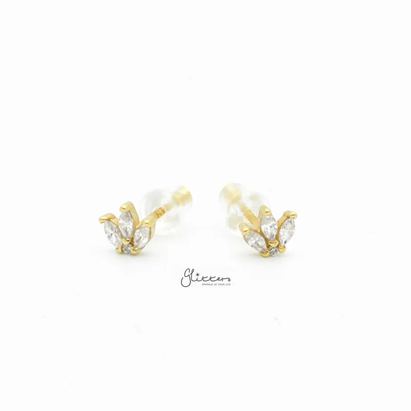 Three Marquise CZ Stud Earrings - Gold