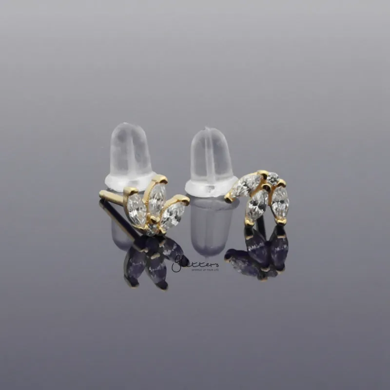 Three Marquise CZ Stud Earrings - Gold