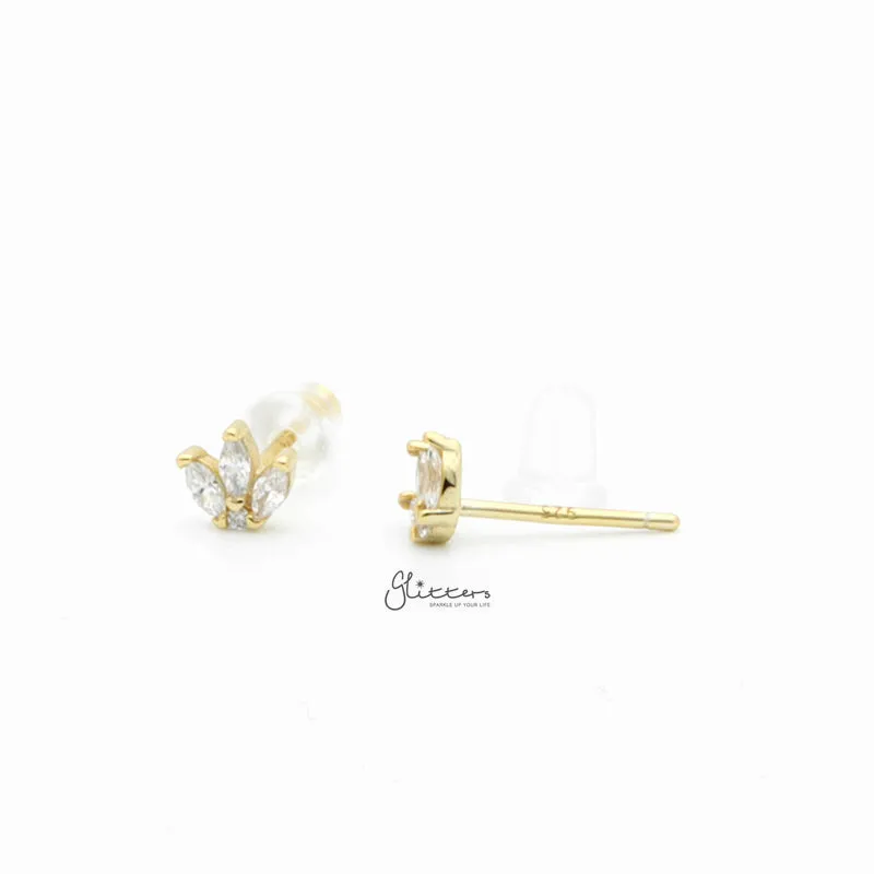 Three Marquise CZ Stud Earrings - Gold