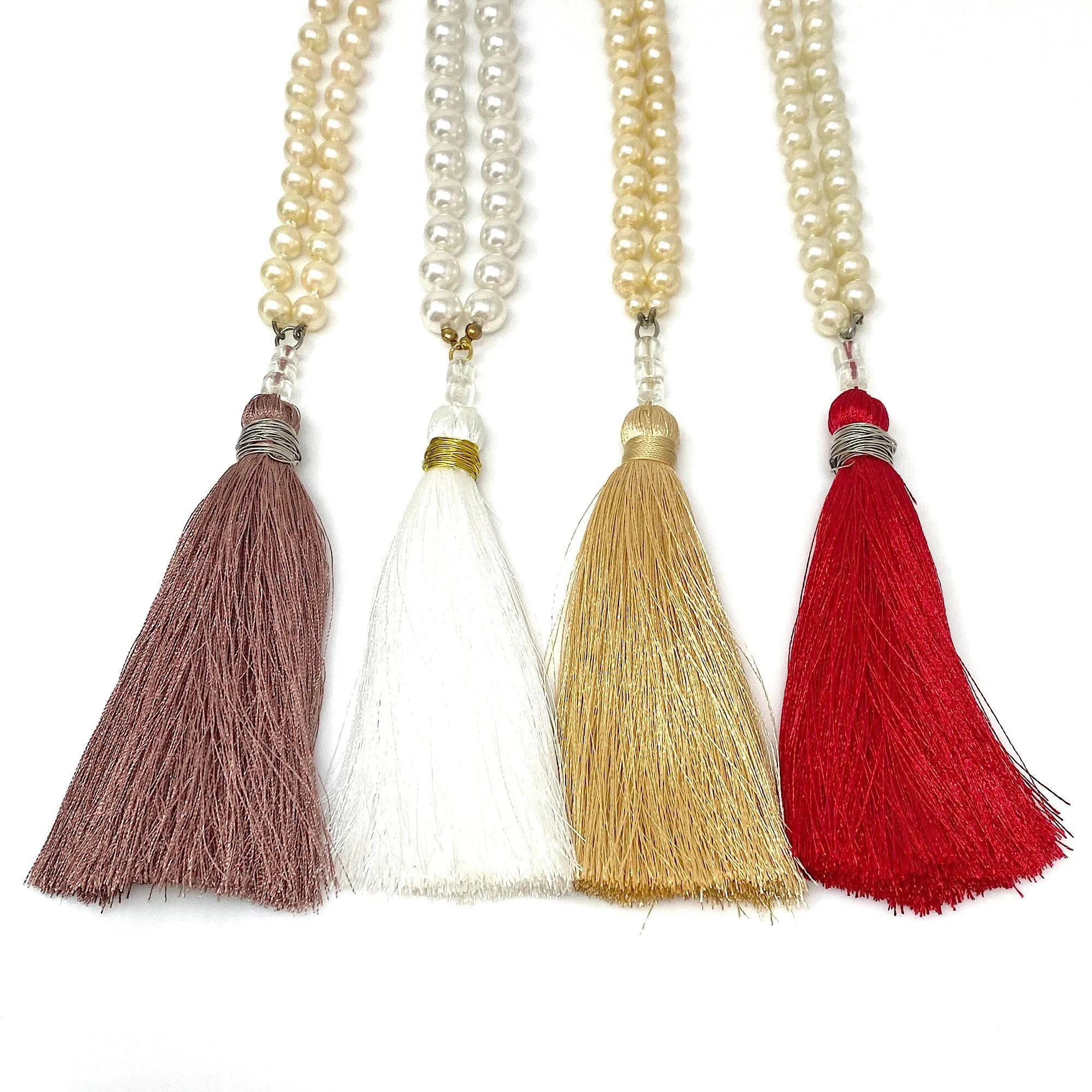 TOVA pearl and white tassel necklace