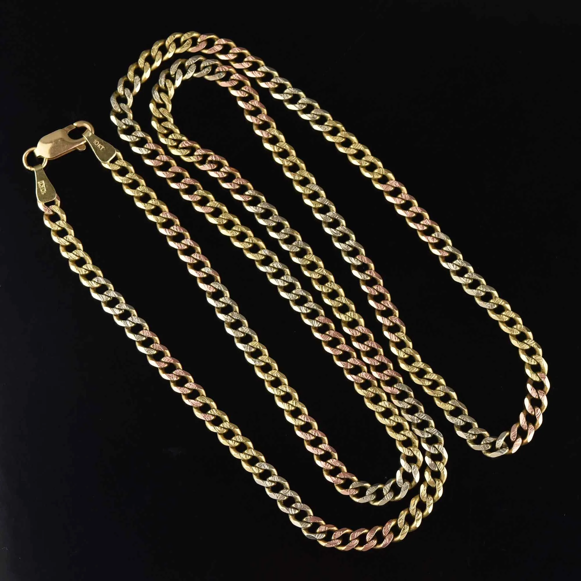 Tricolor Gold Long Textured Curb Chain Necklace Unisex