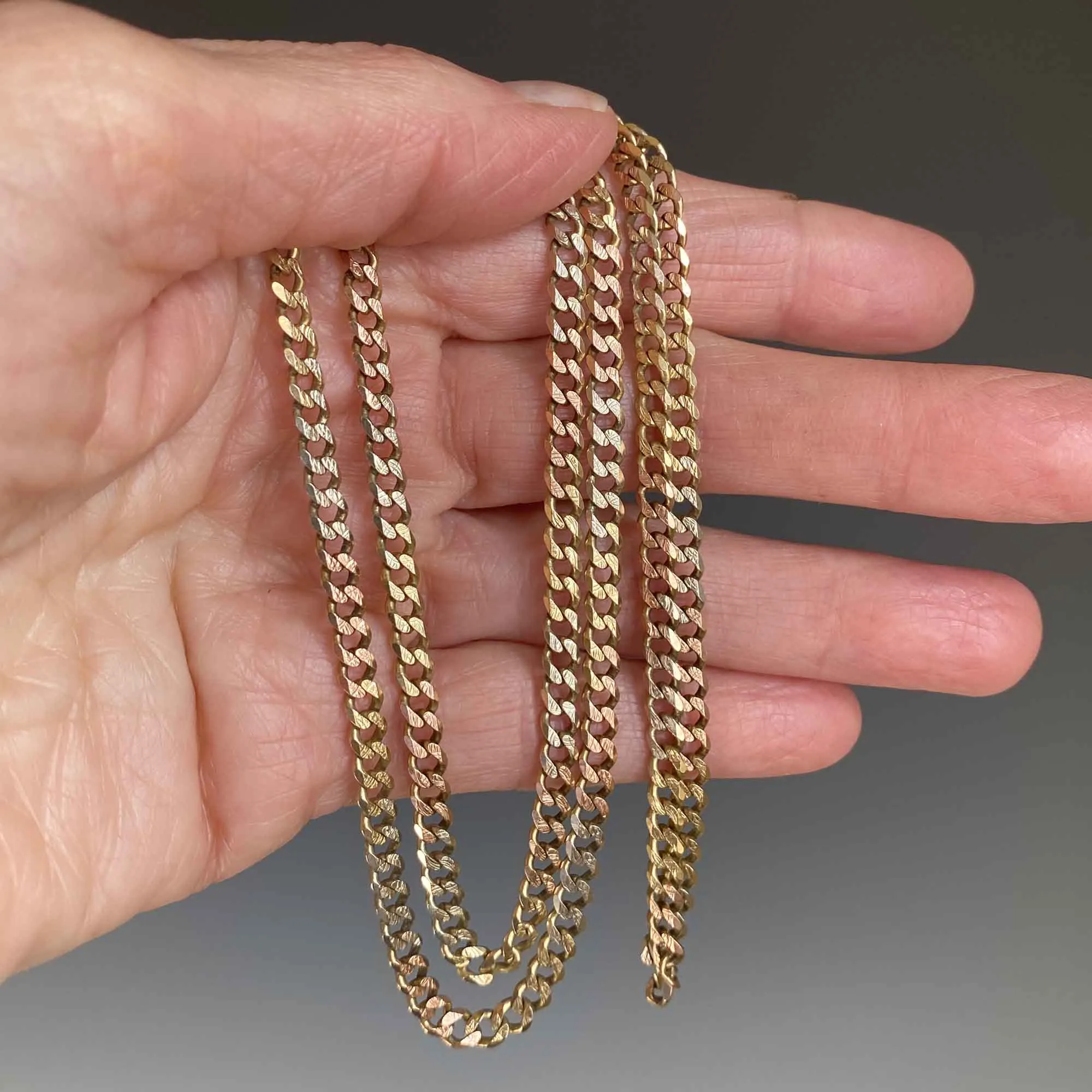 Tricolor Gold Long Textured Curb Chain Necklace Unisex