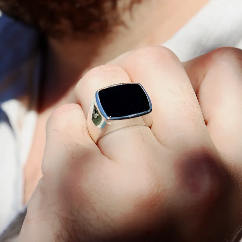 Unisex Black Onyx Gemstone Ring