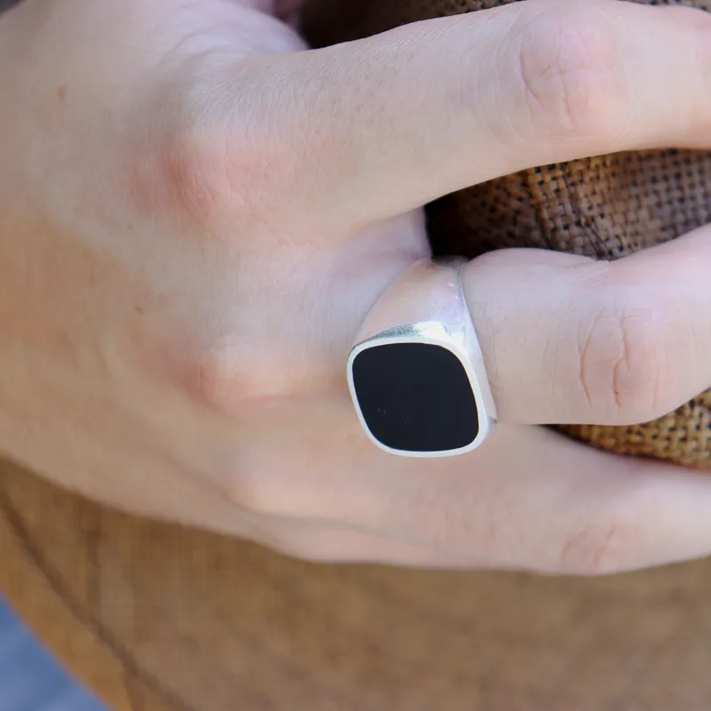 Unisex Onyx Square Silver Ring