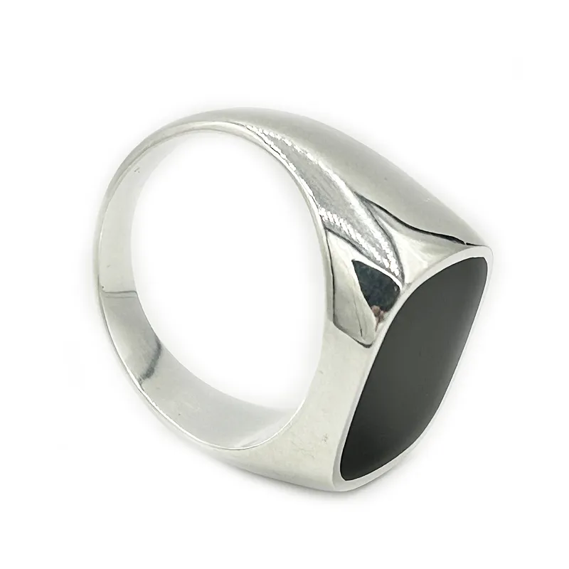 Unisex Onyx Square Silver Ring