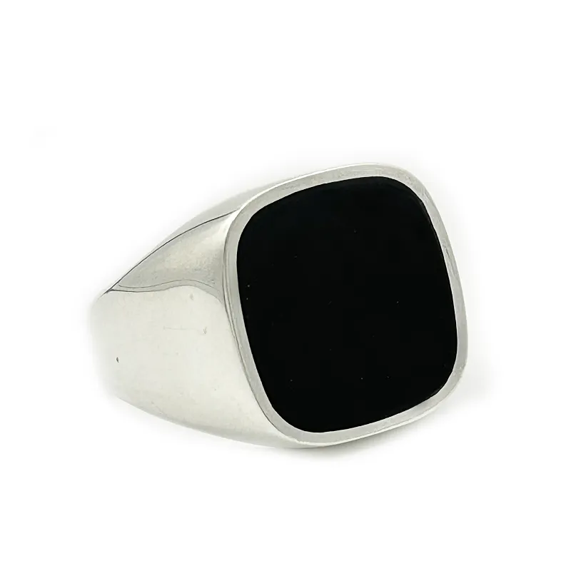 Unisex Onyx Square Silver Ring