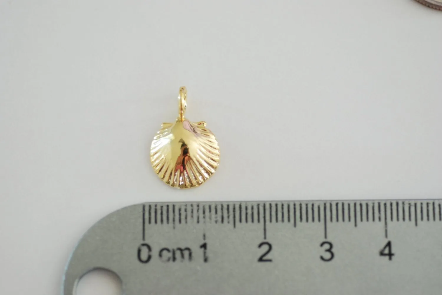 Vermeil Gold Wholesale Shell Charm - sea life nautical beach charm, 18 karat gold plated over sterling silver, gold clam shell charm pendant, 70