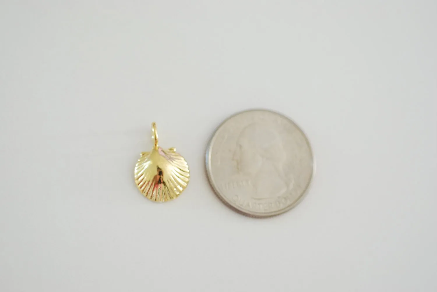 Vermeil Gold Wholesale Shell Charm - sea life nautical beach charm, 18 karat gold plated over sterling silver, gold clam shell charm pendant, 70