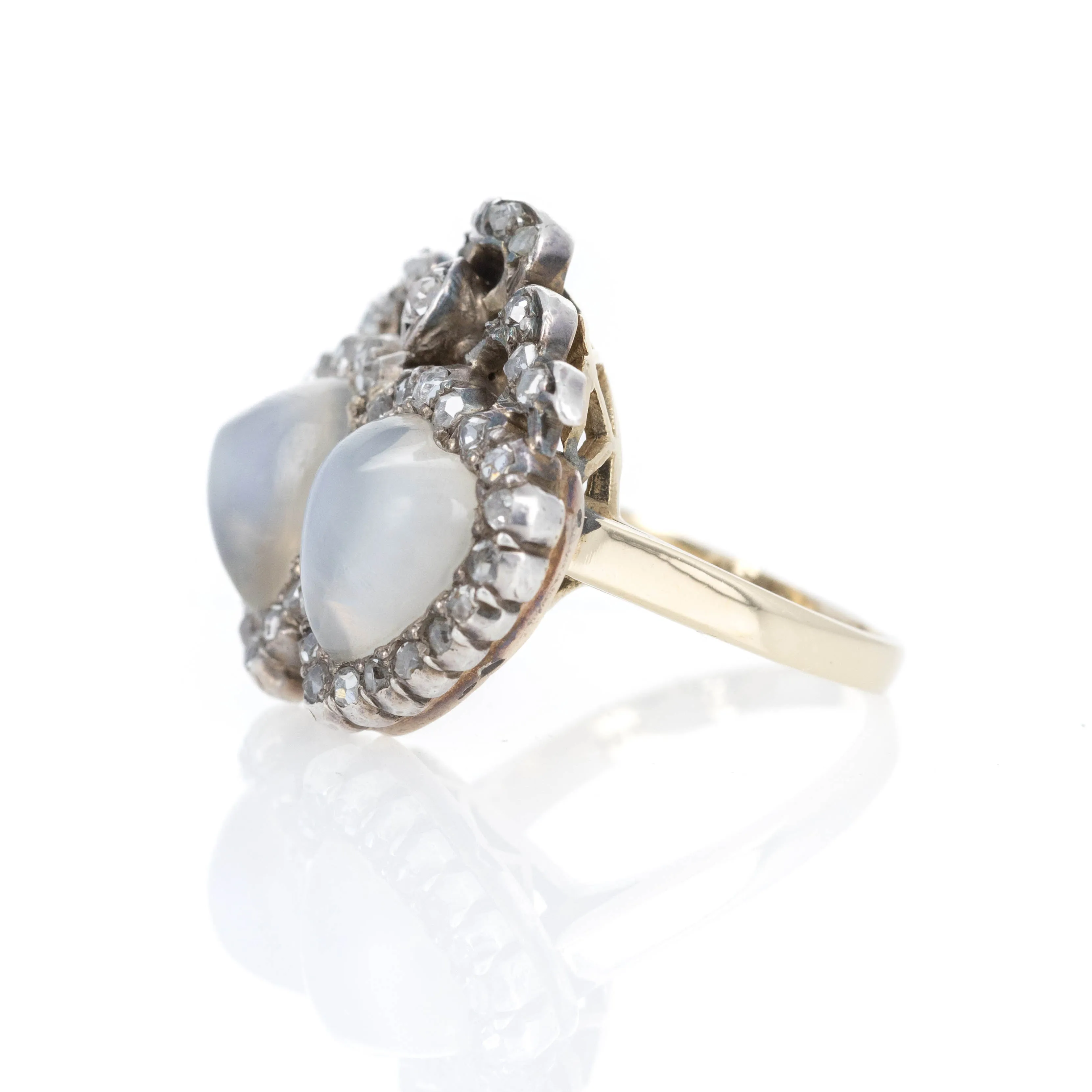 Victorian Twin Heart Shape Moonstone Rose Diamond Conversion Ring